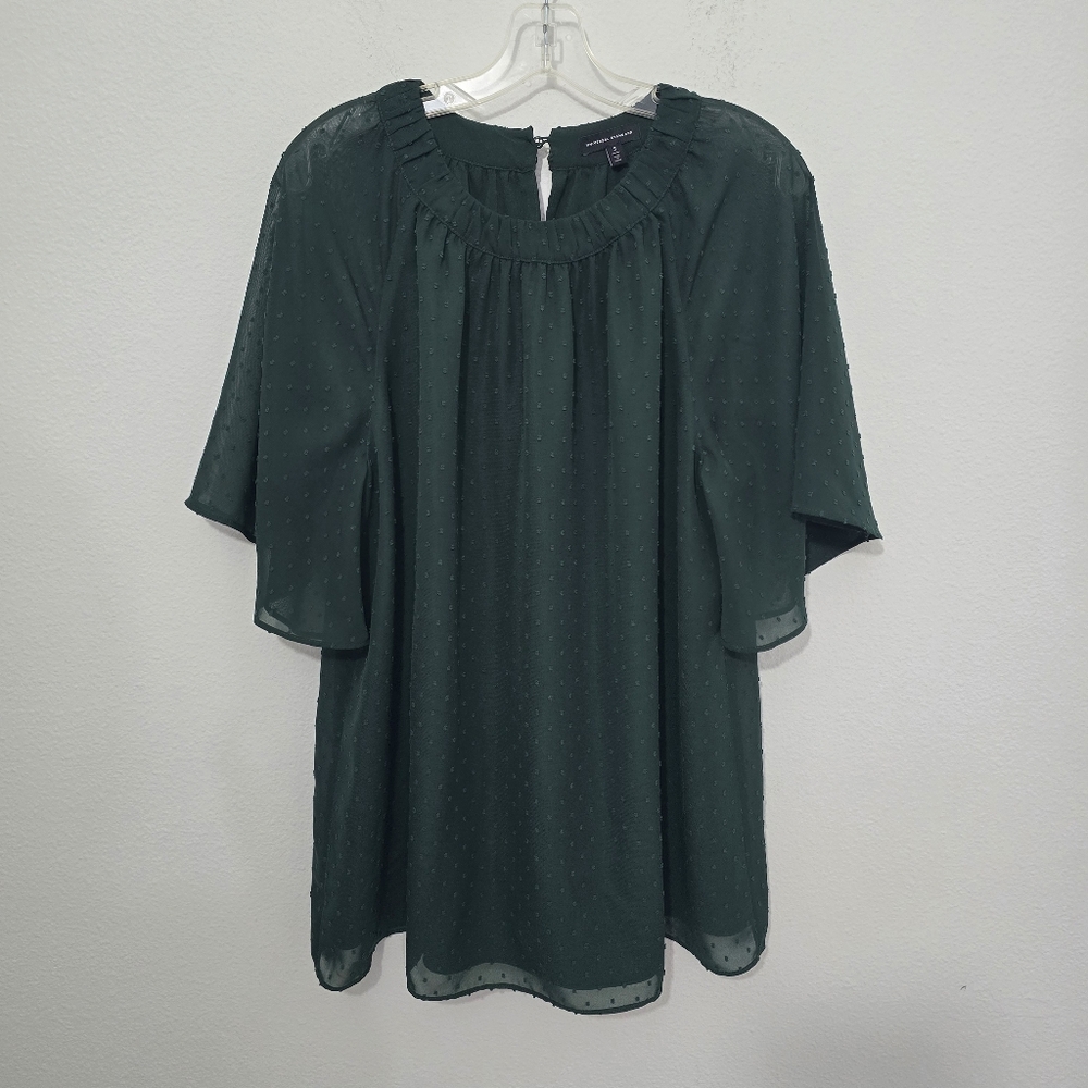 UNIVERSAL STANDARD Green Swiss Dot Short Sleeve Blouse Top Small